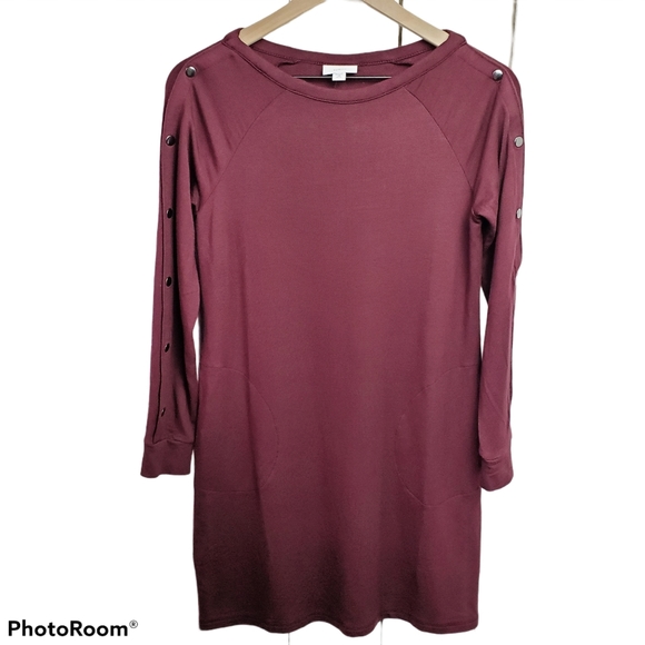 J. Jill Petite Wineberry Terry Sweatshirt Style Pullover Dress Size XSP - Picture 2 of 8